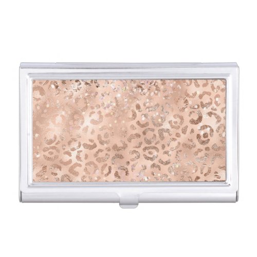 Peach Rose Leopard Glitz Business Card Case