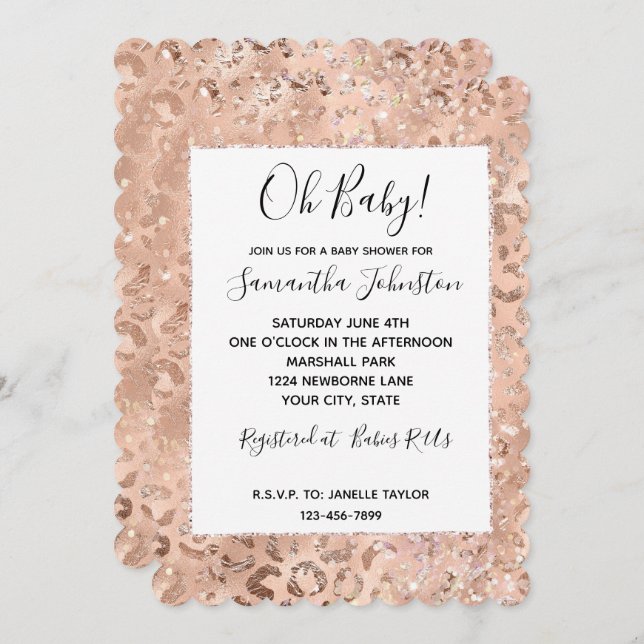 Peach Rose Leopard Glitz Invitation (Front/Back)