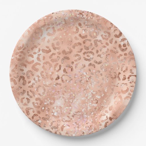 Peach Rose Leopard Glitz Paper Plates