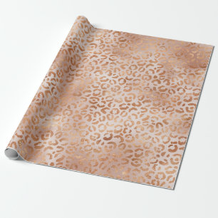 Peach Rose Leopard Print Wrapping Paper