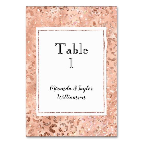 Peach Rose Leopard Wedding Table Number