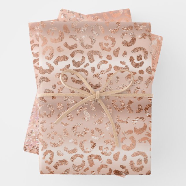 Peach Rose Leopard Wrapping Paper Sheets (In situ)