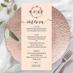 Peach Rose Monogram Photo Wedding Menu Card<br><div class="desc">A simple chic foliage rose gold foil monogram peach rose wedding menu card. Easy to personalize with your details. Modern boho wedding menu card editable, wreaths photo wedding invitation, customizable, calligraphy handwritten font, simple, elegant. CUSTOMIZATION: If you need design customization, please contact me through chat; if you need information about...</div>