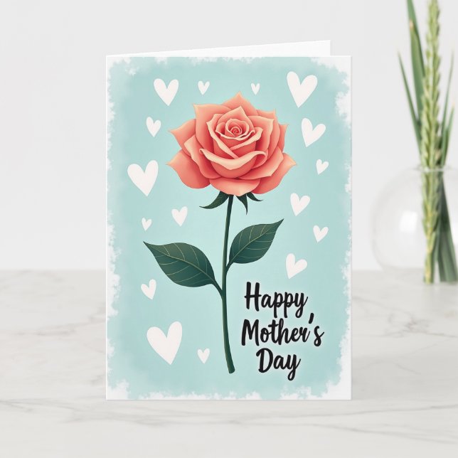 Peach Rose Mothers Day Hearts Card (Front)