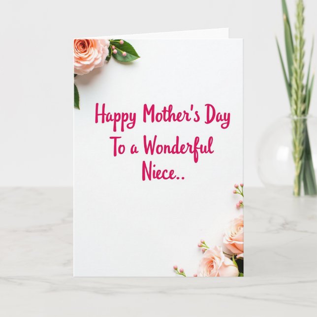 Peach Rose Mothers Day Niece Card (Front)