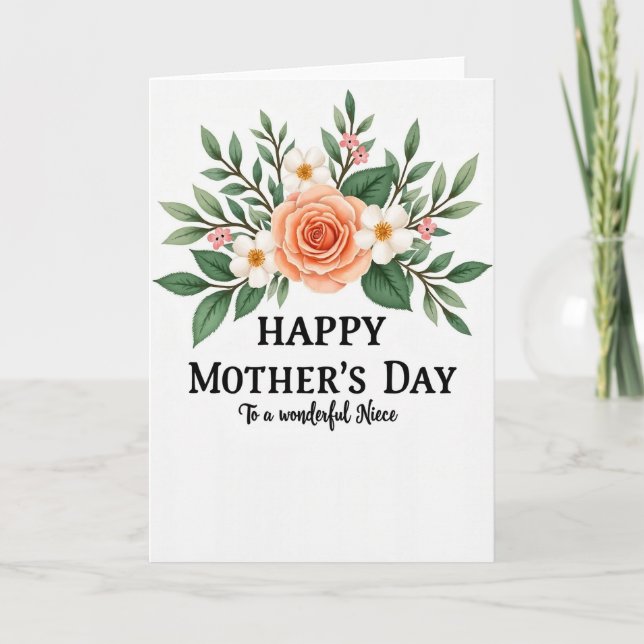 Peach Rose Niece Day Wish Card (Front)