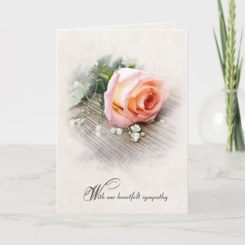 Peach Rose on Wood Sympathy  Card