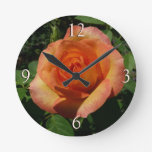 Peach Rose Orange Floral Photography Round Clock