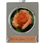 Peach Rose Orange Floral Photography Silver Plated Banner Ornament