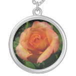 Peach Rose Orange Floral Photography Silver Plated Necklace