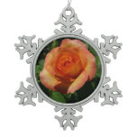 Peach Rose Orange Floral Photography Snowflake Pewter Christmas Ornament