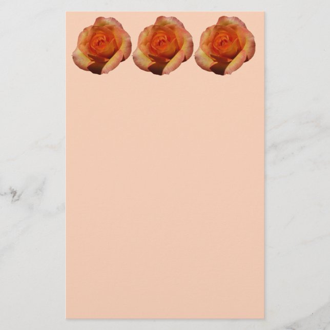 Peach Rose Orange Floral Photography Stationery (Front)