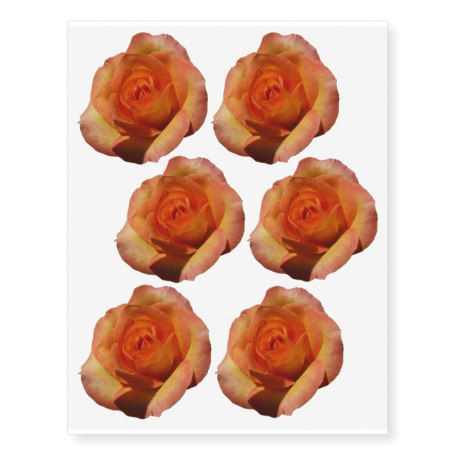 Peach Rose Orange Floral Photography Temporary Tattoos (Front)