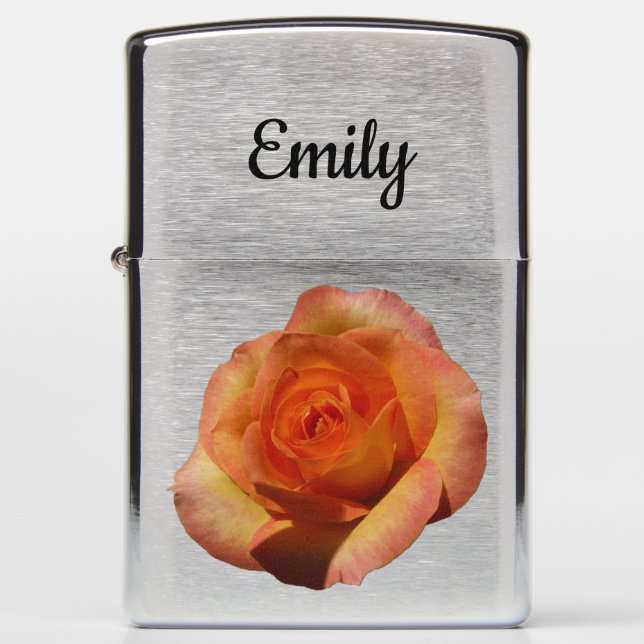 Peach Rose Orange Floral Photography Zippo Lighter (Front)