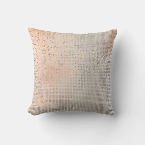 Peach Rose Pastel White Ombre Silver Cyber Numeric Throw Pillow