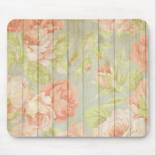 Peach Rose Pattern Country Fence Mouse Pad