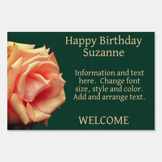 Peach Rose Personalized Happy Birthday Sign (Front)