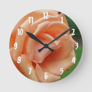 Peach Rose Petals Flower Round Clock