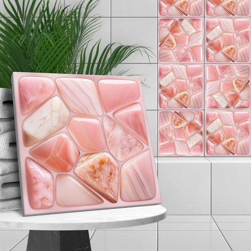 Peach Rose quartz Abstract Cellular Art Ceramic Tile