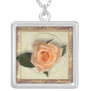 Peach Rose Silver Plated Necklace