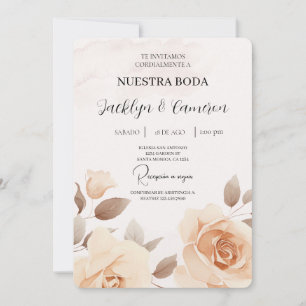 Peach rose Spanish Wedding Invitation