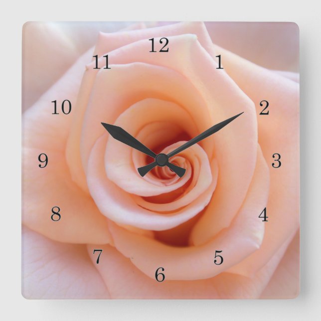 Peach Rose Square Wall Clock (Front)