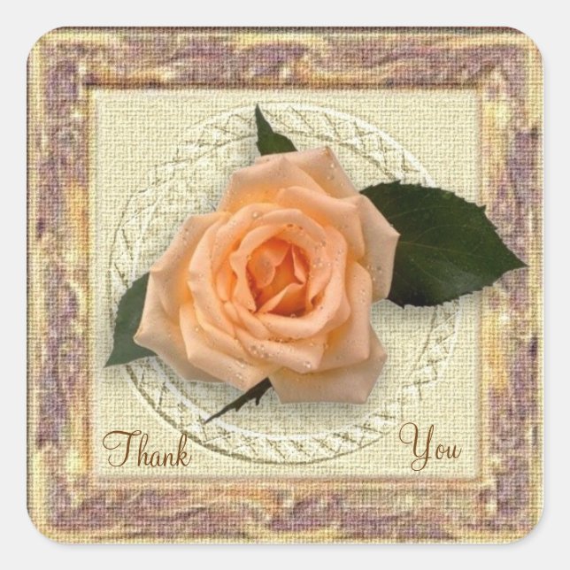 Peach rose - Thank You Square Sticker (Front)
