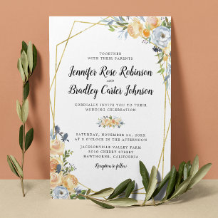 Peach Rose Thistle Floral Wedding Invitation