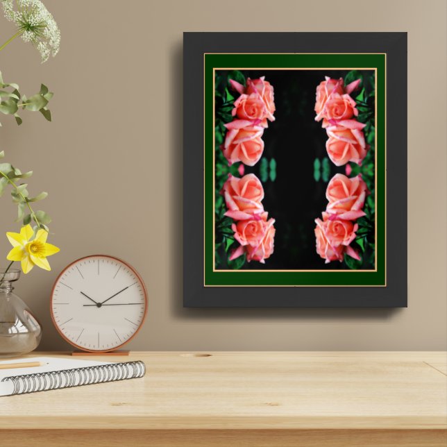 Peach Rose Trio Abstract Floral Art  Framed Art (Table Top)