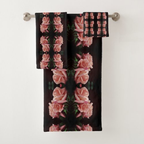 Peach Rose Trio Abstract Floral Vintage Bath Towel Set