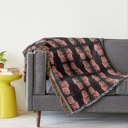 Peach Rose Trio Abstract Floral Vintage Throw Blanket