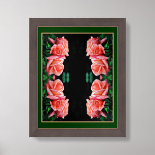 Peach Rose Trio Floral Nature Art Framed Art