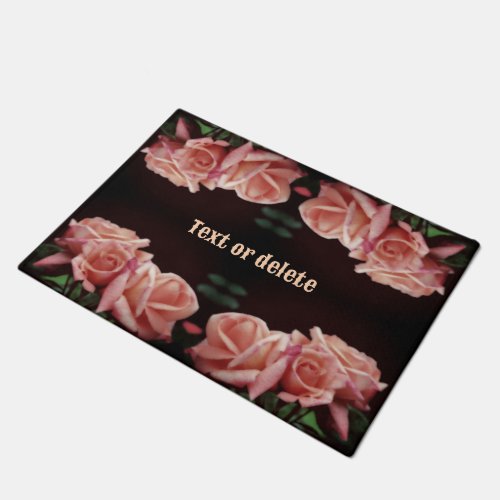Peach Rose Trio Floral Vintage Personalized Doormat