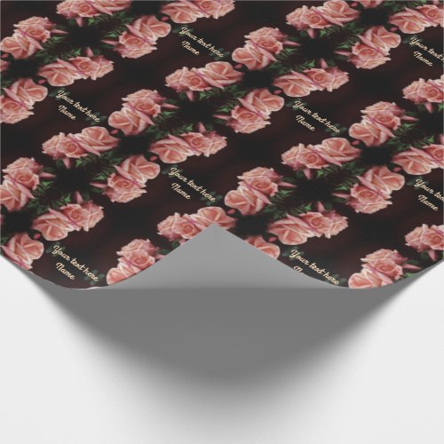 Peach Rose Trio Floral Vintage Personalized Wrapping Paper