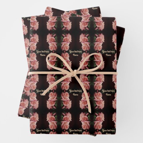 Peach Rose Trio Floral Vintage Personalized Wrapping Paper Sheets