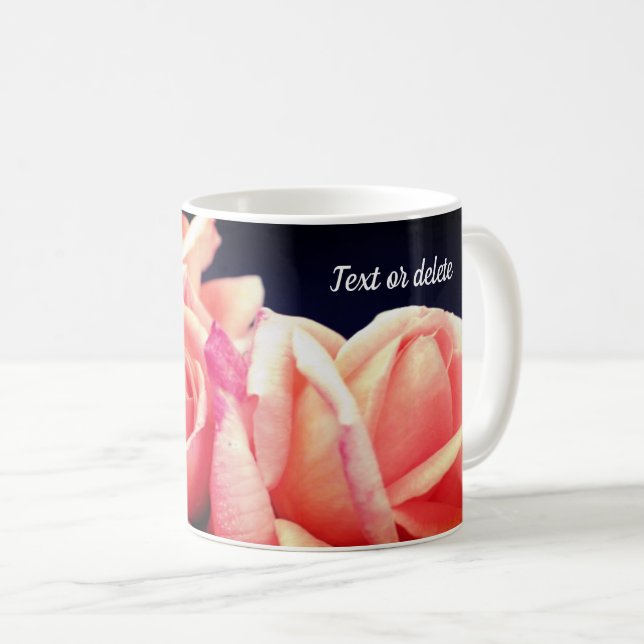 Peach Rose Trio Flower Personalized Coffee Mug (Front Right)