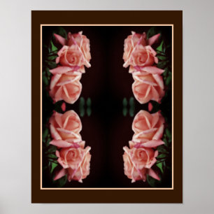 Peach Rose Trio Mirrored Floral Vintage Poster