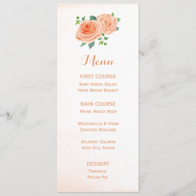 Peach Rose Watercolor Flower Menus (Front)
