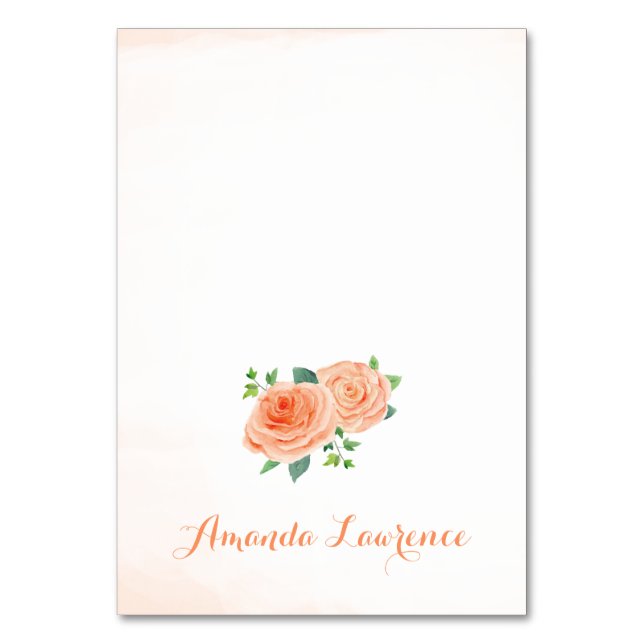 Peach Rose Watercolor Personalized Place Cards (Front)