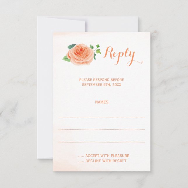 Peach Rose Watercolor Wedding Reply Cards (Front)