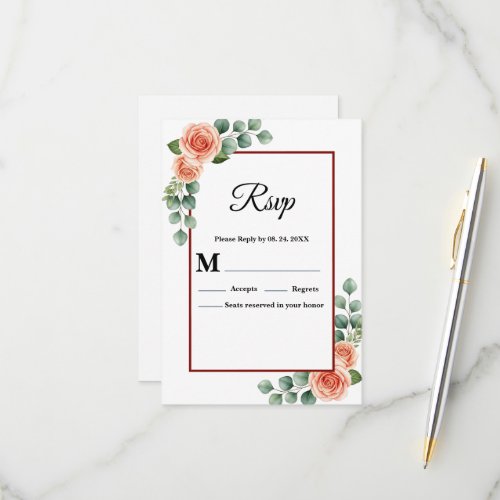 Peach Rose Watercolor Wedding RSVP Card