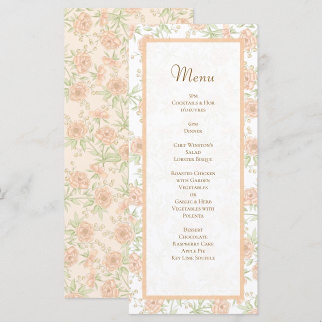 Peach Rose Wedding Menus (Front/Back)