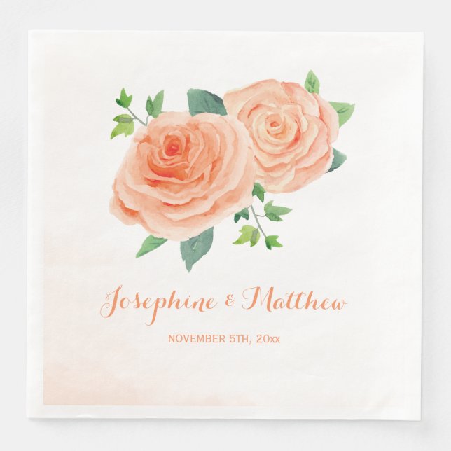 Peach Rose Wedding Paper Dinner Napkins (Front)