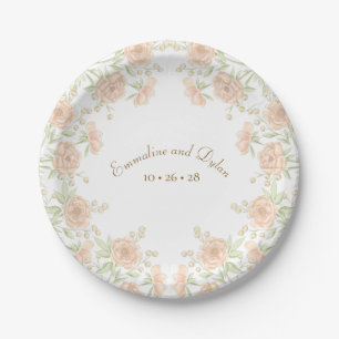 Peach Rose Wedding Paper Plates