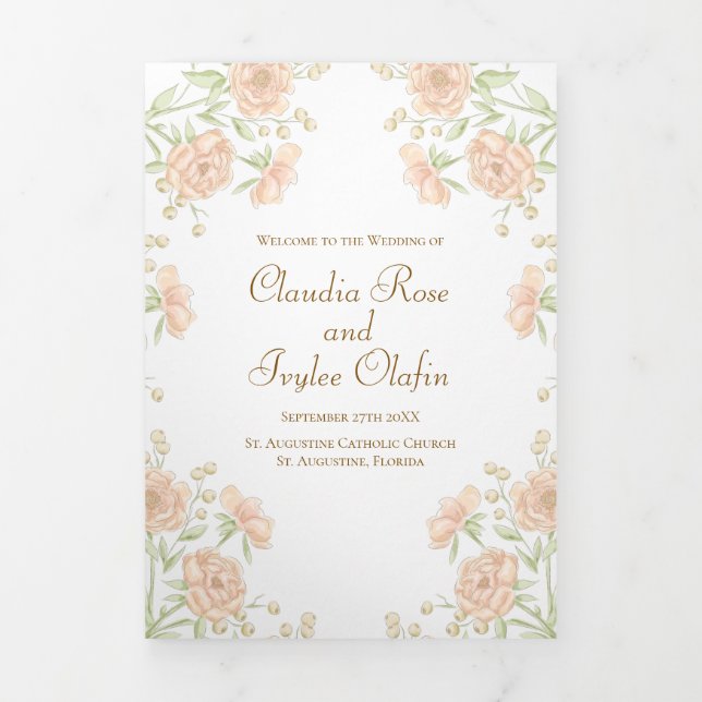 Peach Rose Wedding Programs (Cover)