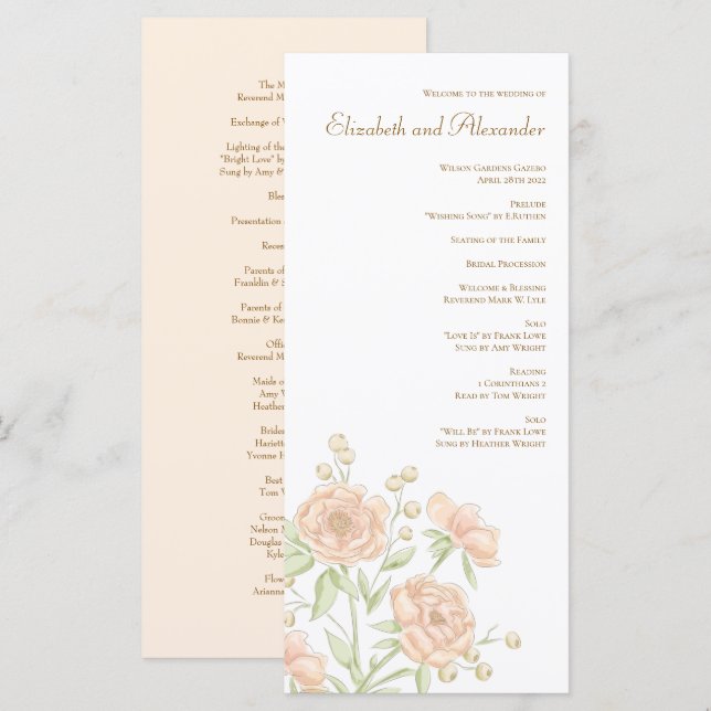 Peach Rose Wedding Programs (Front/Back)