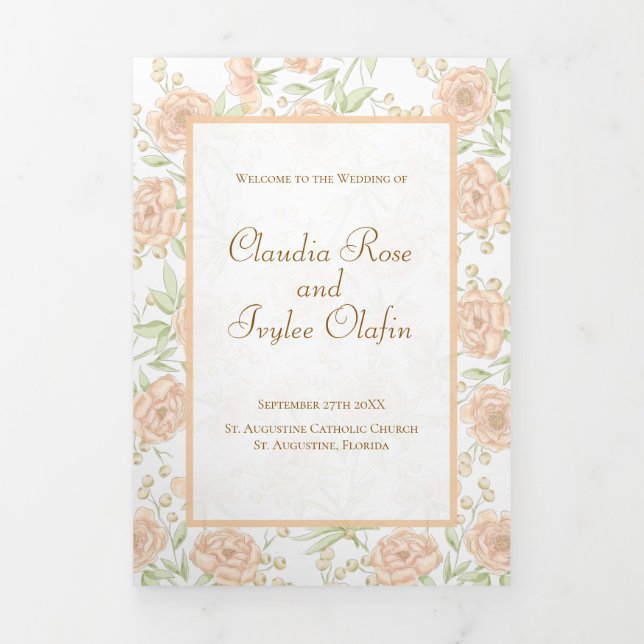 Peach Rose Wedding Programs (Cover)