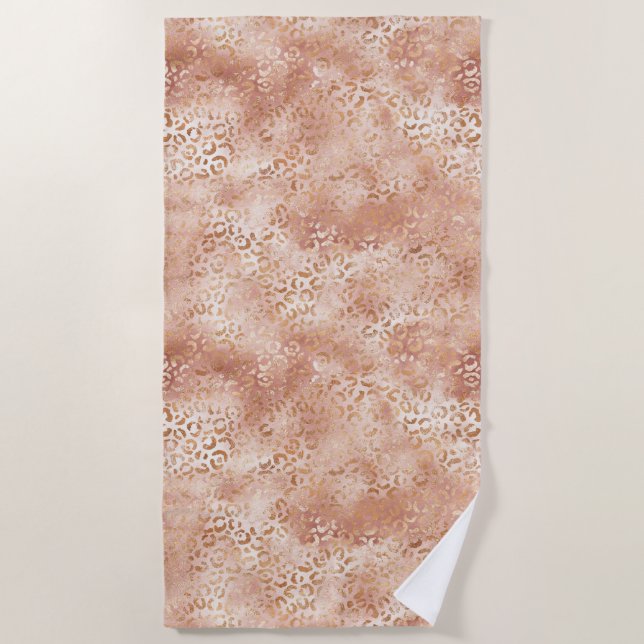 Peach Rose White Leopard Print      Beach Towel (Front)