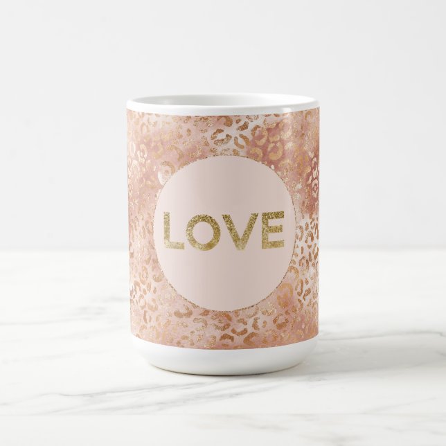 Peach Rose White Leopard Print Gold Love Coffee Mug (Center)