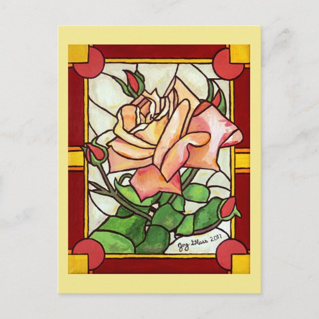 Peach Rose Window Postcard (Front)
